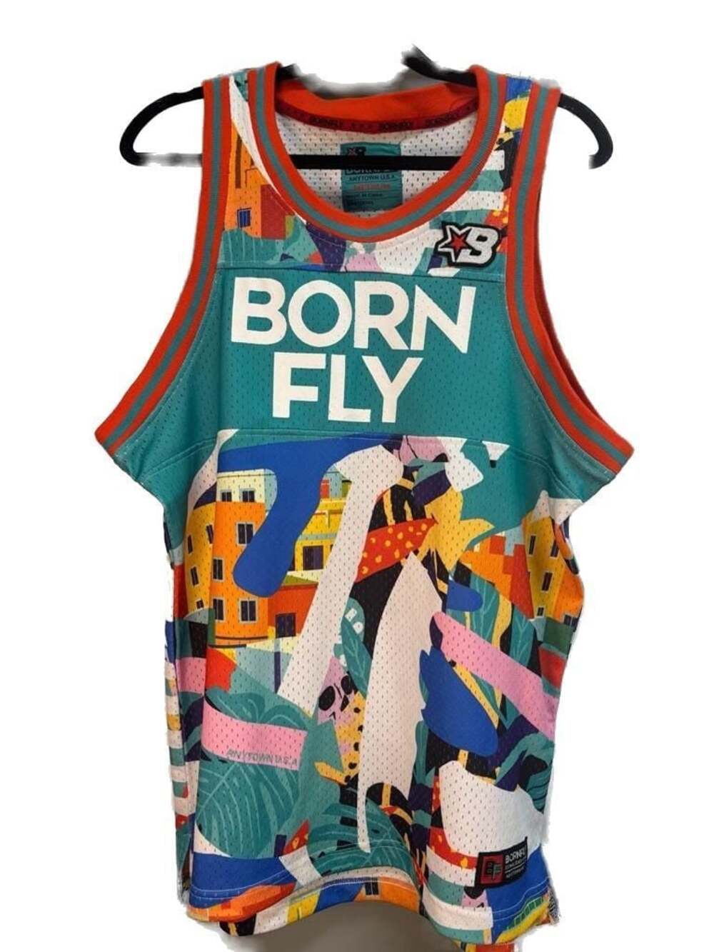 Born Fly Anytown U.S.A. Graphic Basketball Jersey Size M
